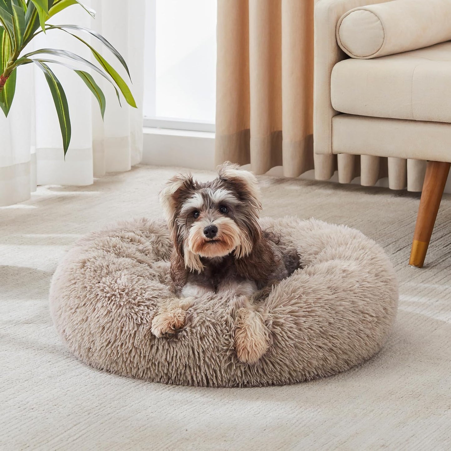 Calming Dog & Cat Bed, Anti-Anxiety Donut Cuddler Warming Cozy Soft Round Bed, Fluffy Faux Fur Plush Cushion Bed for Small Medium Dogs and Cats(20"/24"/27"/30")