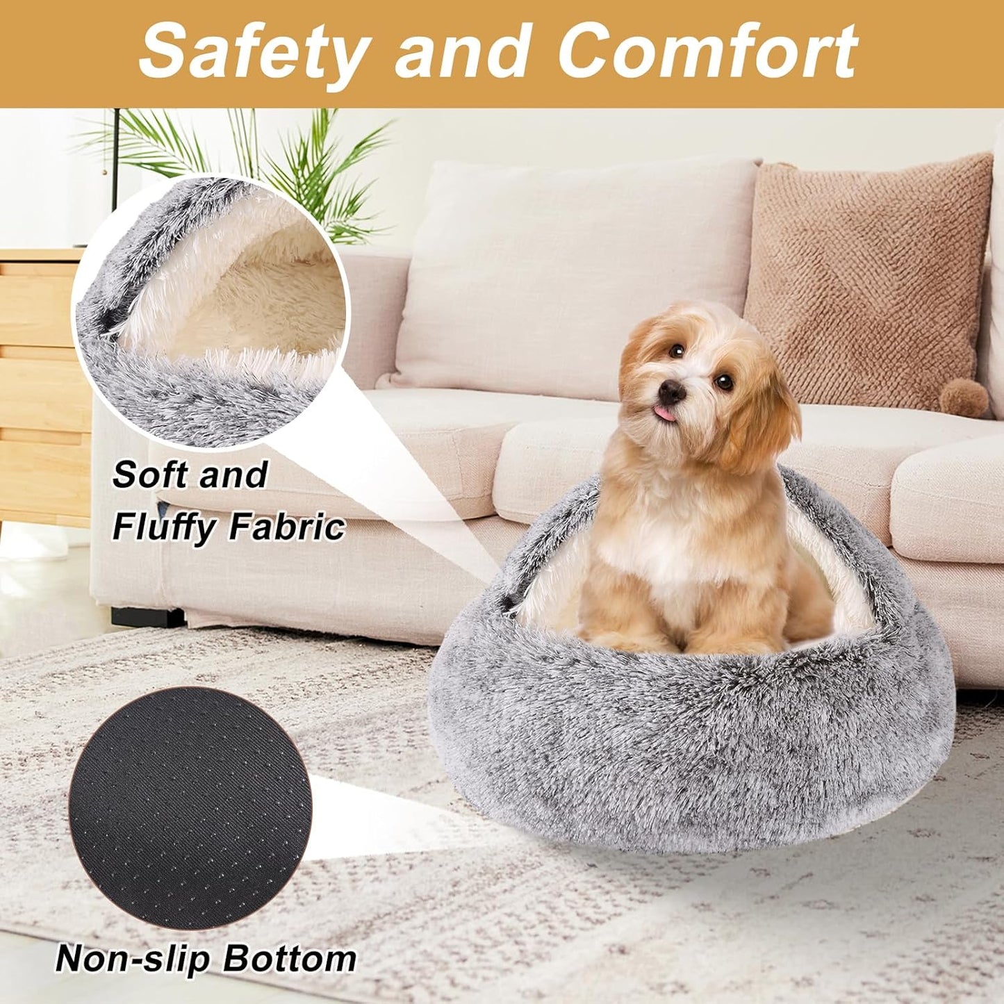 Dog Beds for Small Dogs, Cat Bed Cave, Washable Cute Cat Bed, Cozy Nook Pet Bed for Dogs or Cats, Anti-Slip Puppy Bed Fits up to 5 lbs Pets(Grey, 16" x 16")