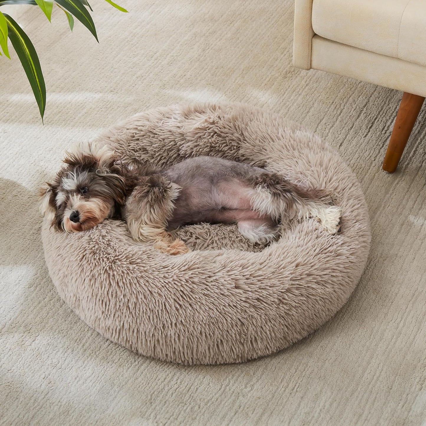 Calming Dog & Cat Bed, Anti-Anxiety Donut Cuddler Warming Cozy Soft Round Bed, Fluffy Faux Fur Plush Cushion Bed for Small Medium Dogs and Cats(20"/24"/27"/30")