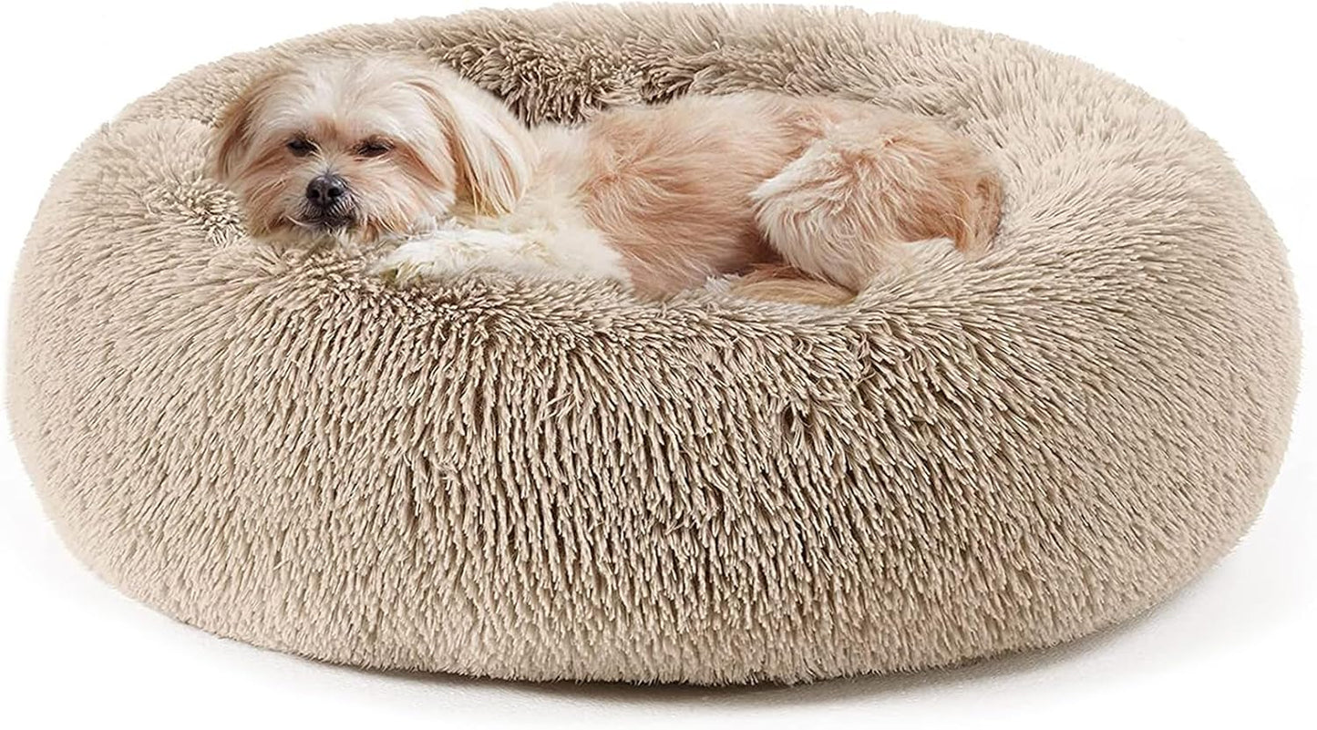 Calming Dog & Cat Bed, Anti-Anxiety Donut Cuddler Warming Cozy Soft Round Bed, Fluffy Faux Fur Plush Cushion Bed for Small Medium Dogs and Cats(20"/24"/27"/30")