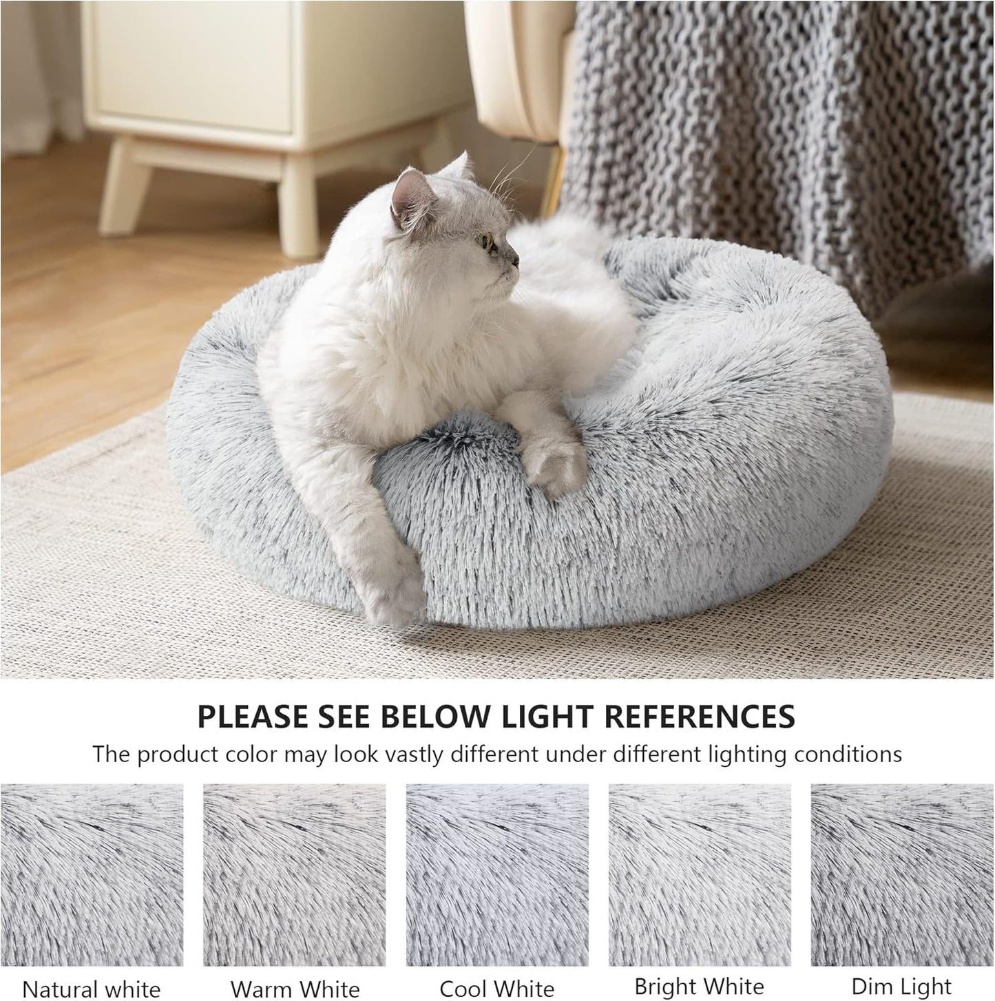 Love's cabin 20in Cat Beds for Indoor Cats - Cat Bed with Machine Washable, Waterproof Bottom - Grey Fluffy Dog and Cat Calming Cushion Bed for Joint-Relief and Sleep Improvement