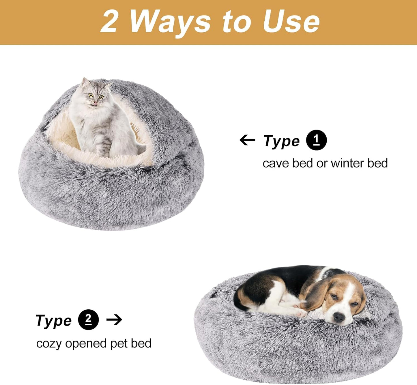 Dog Beds for Small Dogs, Cat Bed Cave, Washable Cute Cat Bed, Cozy Nook Pet Bed for Dogs or Cats, Anti-Slip Puppy Bed Fits up to 5 lbs Pets(Grey, 16" x 16")