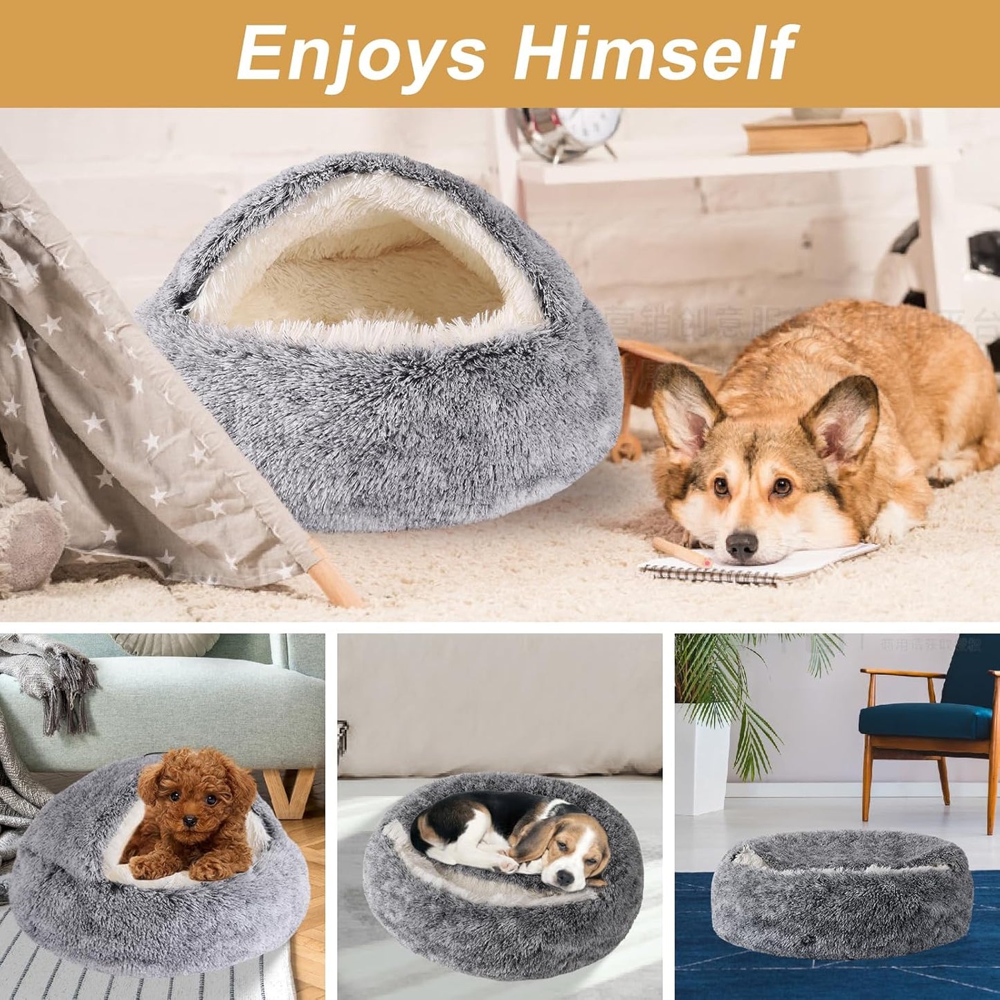 Dog Beds for Small Dogs, Cat Bed Cave, Washable Cute Cat Bed, Cozy Nook Pet Bed for Dogs or Cats, Anti-Slip Puppy Bed Fits up to 5 lbs Pets(Grey, 16" x 16")