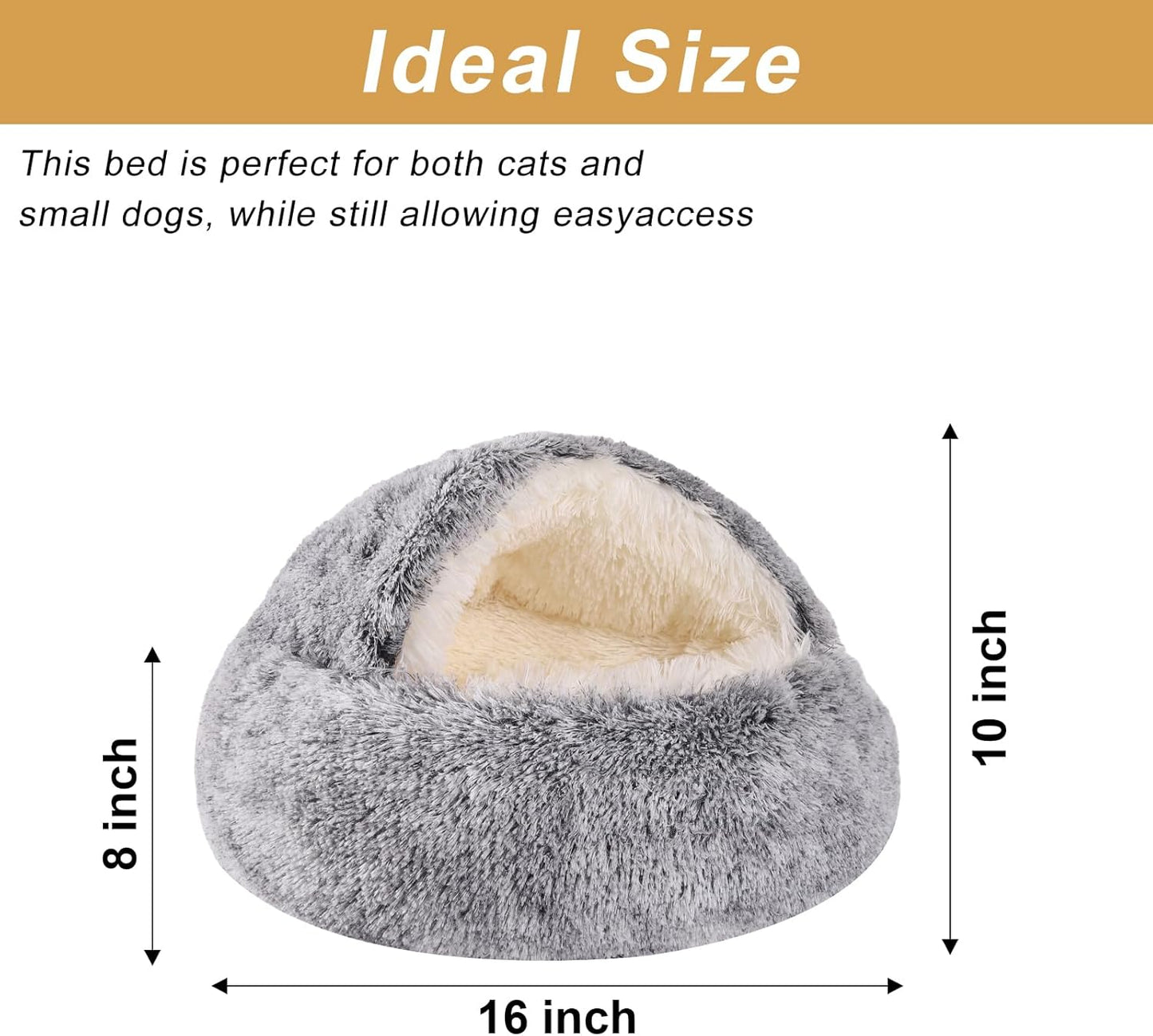 Dog Beds for Small Dogs, Cat Bed Cave, Washable Cute Cat Bed, Cozy Nook Pet Bed for Dogs or Cats, Anti-Slip Puppy Bed Fits up to 5 lbs Pets(Grey, 16" x 16")